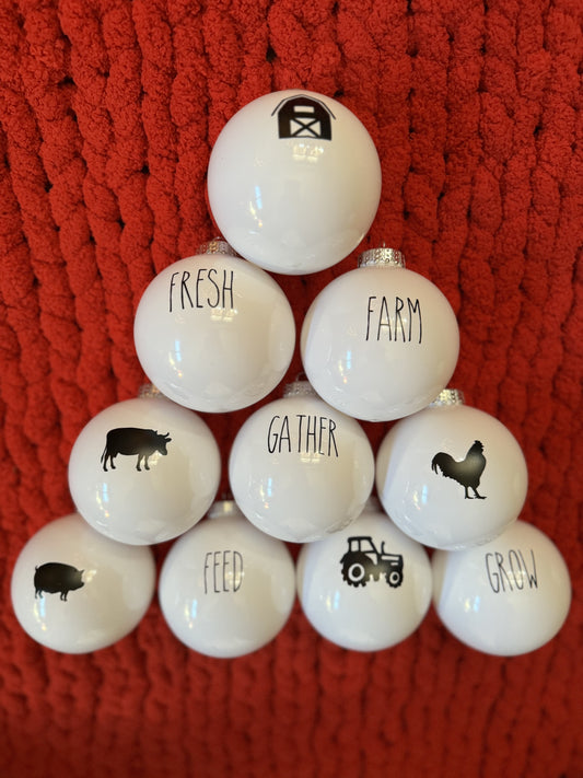 Set of 10 Rustic Farmhouse Ornaments