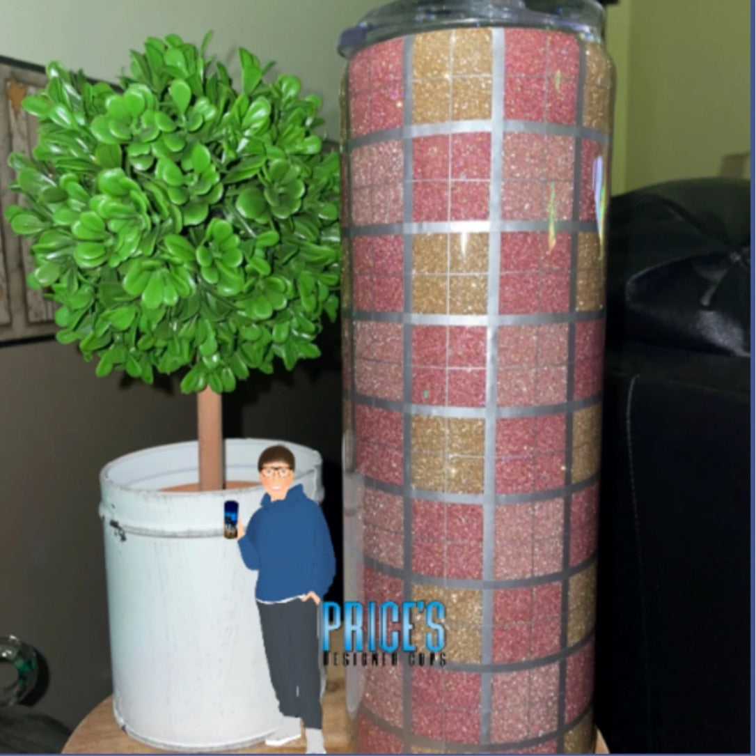 30oz Pink and Gold Plaid
