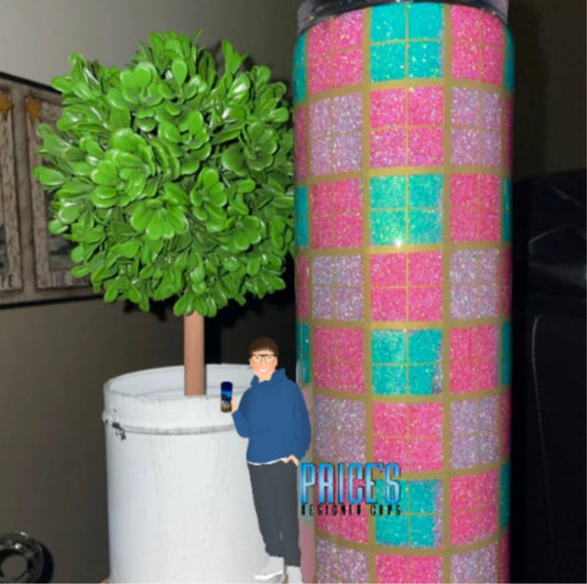 30oz Pink and Teal Plaid